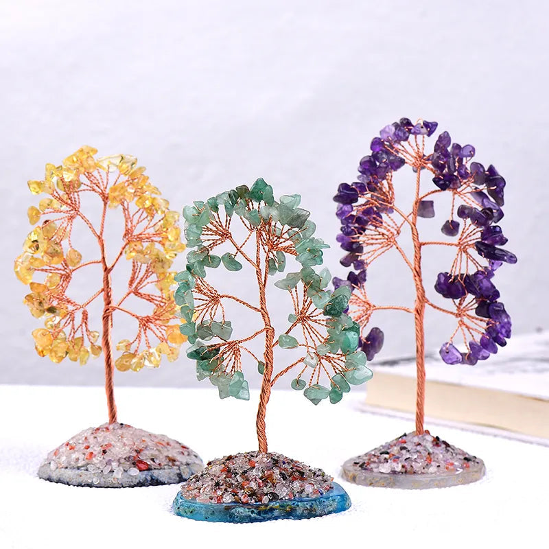 tree of life money 1Pc Natural Crystal Money Tree Gravel Specimen Stone Feng Shui Ornaments Tree of Life Figurines & Agate Slice Stand Home Decor plum