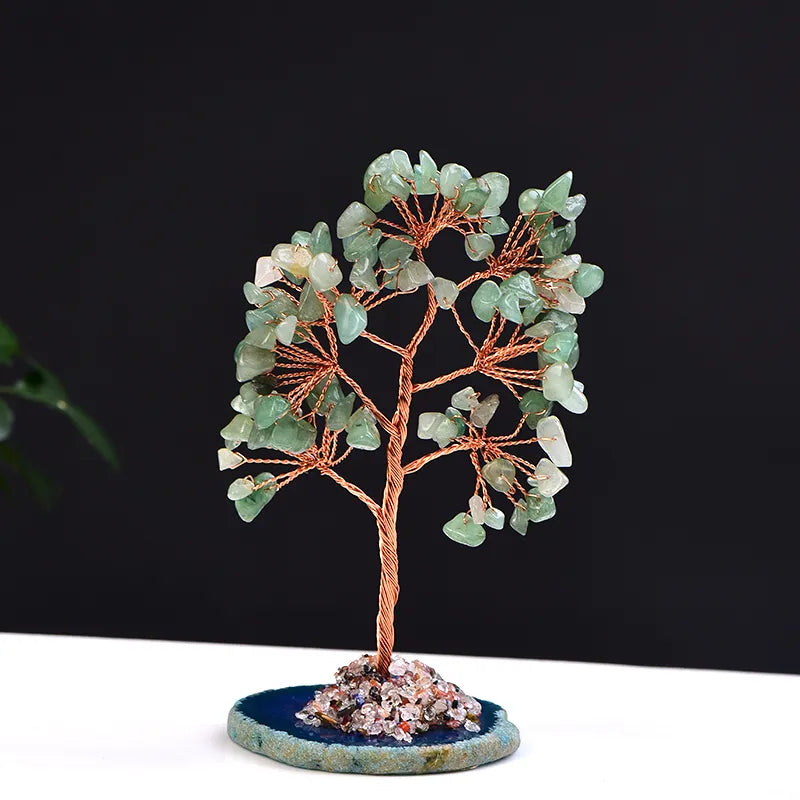 1Pc Natural Crystal Money Tree Gravel Specimen Stone Feng Shui Ornaments Tree of Life Figurines & Agate Slice Stand Home Decor acacuss