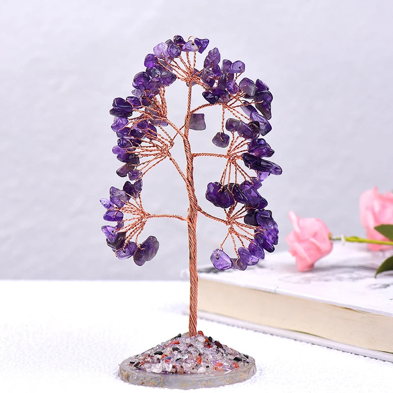 1Pc Natural Crystal Money Tree Gravel Specimen Stone Feng Shui Ornaments Tree of Life Figurines & Agate Slice Stand Home Decor acacuss