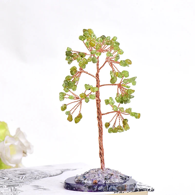 1Pc Natural Crystal Money Tree Gravel Specimen Stone Feng Shui Ornaments Tree of Life Figurines & Agate Slice Stand Home Decor acacuss