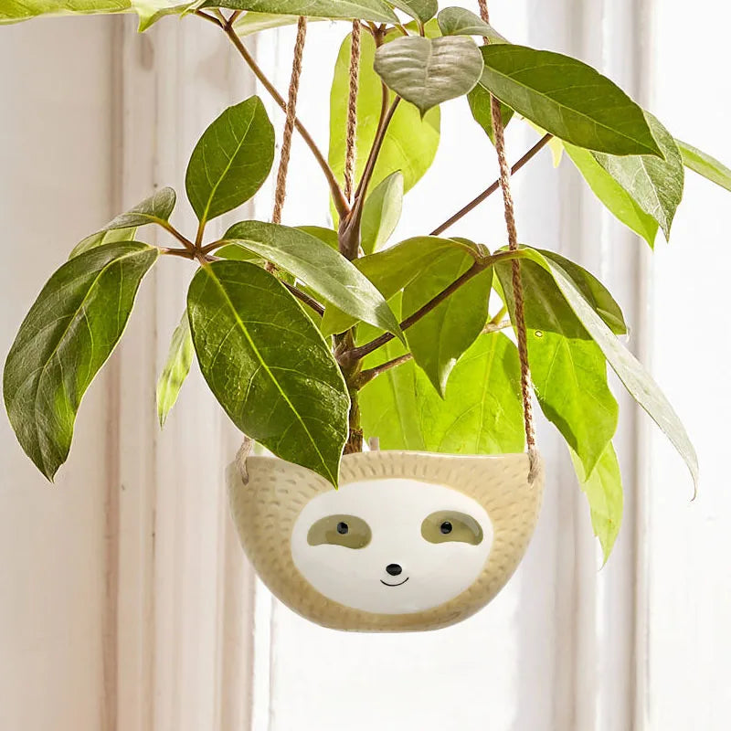 1Pcs Ceramic Hanging Plant Pots Scindapsus Chlorophytum Hanging Flower Basket Flower Pot Cartoons Animal Vase Garden Decoration acacuss