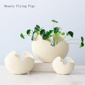 1Pcs Modern pastoral Nordic style White ceramics Egg Shell vase flower pot home desktop ornaments flower arrangement decoration acacuss
