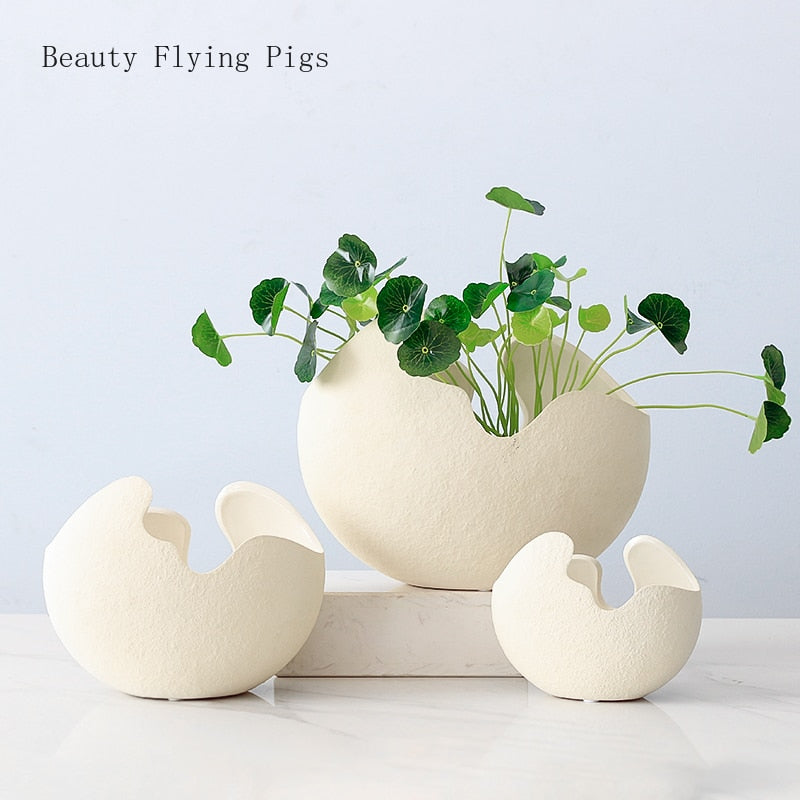 1Pcs Modern pastoral Nordic style White ceramics Egg Shell vase flower pot home desktop ornaments flower arrangement decoration acacuss