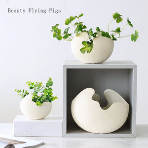 1Pcs Modern pastoral Nordic style White ceramics Egg Shell vase flower pot home desktop ornaments flower arrangement decoration acacuss