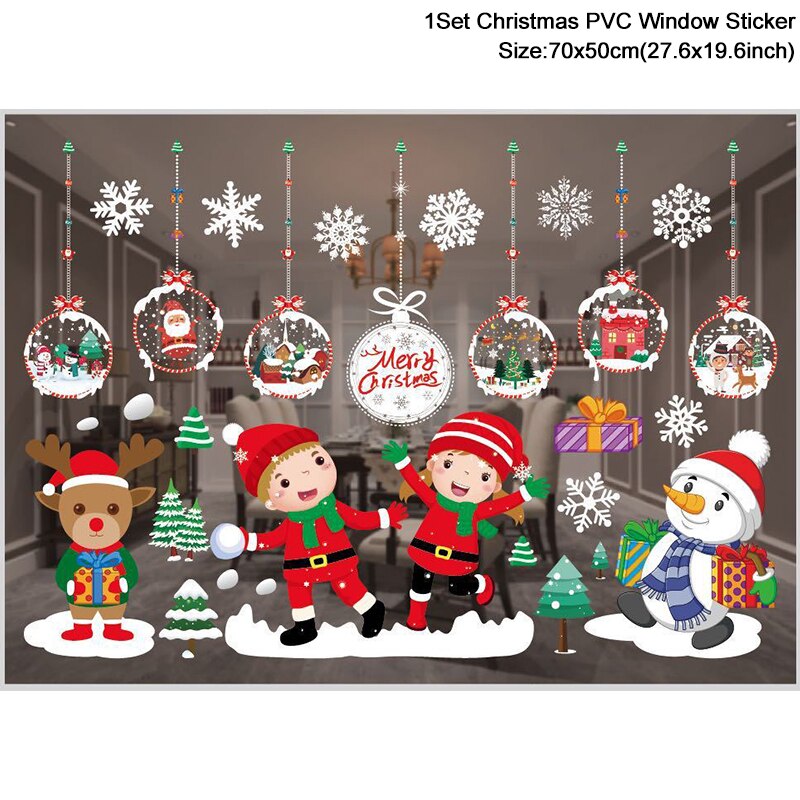 1Set Santa Claus Snowman Elk Window Stickers Snowflake Electrostatic Wall Sticker 2023 Christmas Decoration For Home New Year acacuss