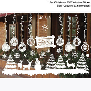 1Set Santa Claus Snowman Elk Window Stickers Snowflake Electrostatic Wall Sticker 2023 Christmas Decoration For Home New Year acacuss