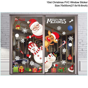 1Set Santa Claus Snowman Elk Window Stickers Snowflake Electrostatic Wall Sticker 2023 Christmas Decoration For Home New Year acacuss