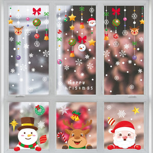 1Set Santa Claus Snowman Elk Window Stickers Snowflake Electrostatic Wall Sticker 2023 Christmas Decoration For Home New Year acacuss