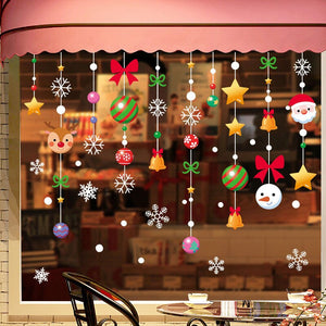 1Set Santa Claus Snowman Elk Window Stickers Snowflake Electrostatic Wall Sticker 2023 Christmas Decoration For Home New Year acacuss