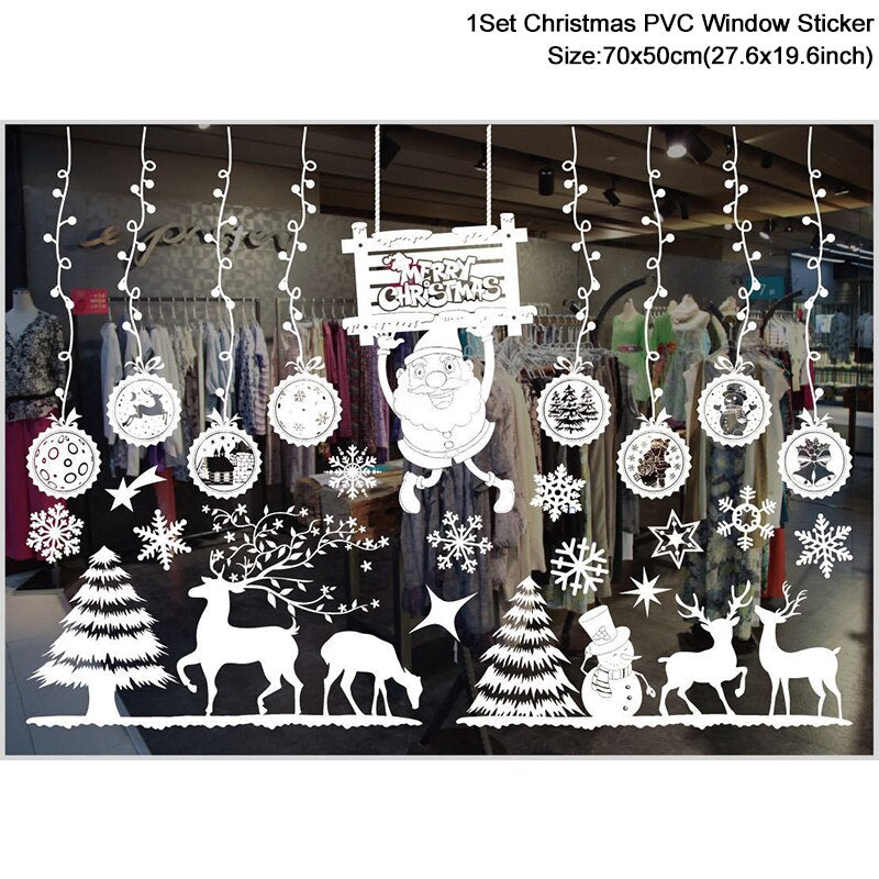 1Set Santa Claus Snowman Elk Window Stickers Snowflake Electrostatic Wall Sticker 2023 Christmas Decoration For Home New Year acacuss