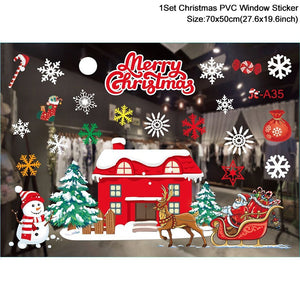 1Set Santa Claus Snowman Elk Window Stickers Snowflake Electrostatic Wall Sticker 2023 Christmas Decoration For Home New Year acacuss