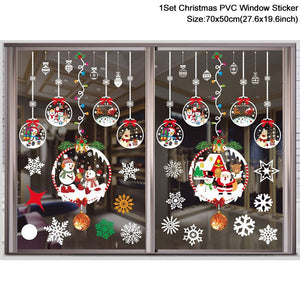 1Set Santa Claus Snowman Elk Window Stickers Snowflake Electrostatic Wall Sticker 2023 Christmas Decoration For Home New Year acacuss