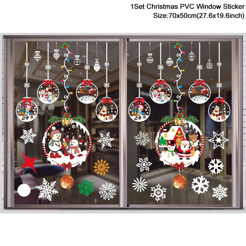 1Set Santa Claus Snowman Elk Window Stickers Snowflake Electrostatic Wall Sticker 2023 Christmas Decoration For Home New Year acacuss