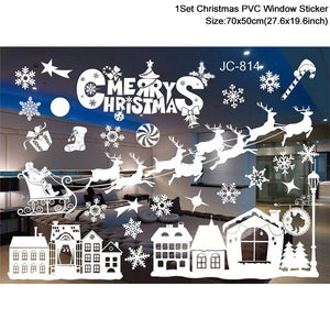 1Set Santa Claus Snowman Elk Window Stickers Snowflake Electrostatic Wall Sticker 2023 Christmas Decoration For Home New Year acacuss