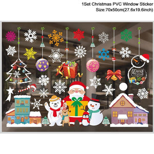 1Set Santa Claus Snowman Elk Window Stickers Snowflake Electrostatic Wall Sticker 2023 Christmas Decoration For Home New Year acacuss