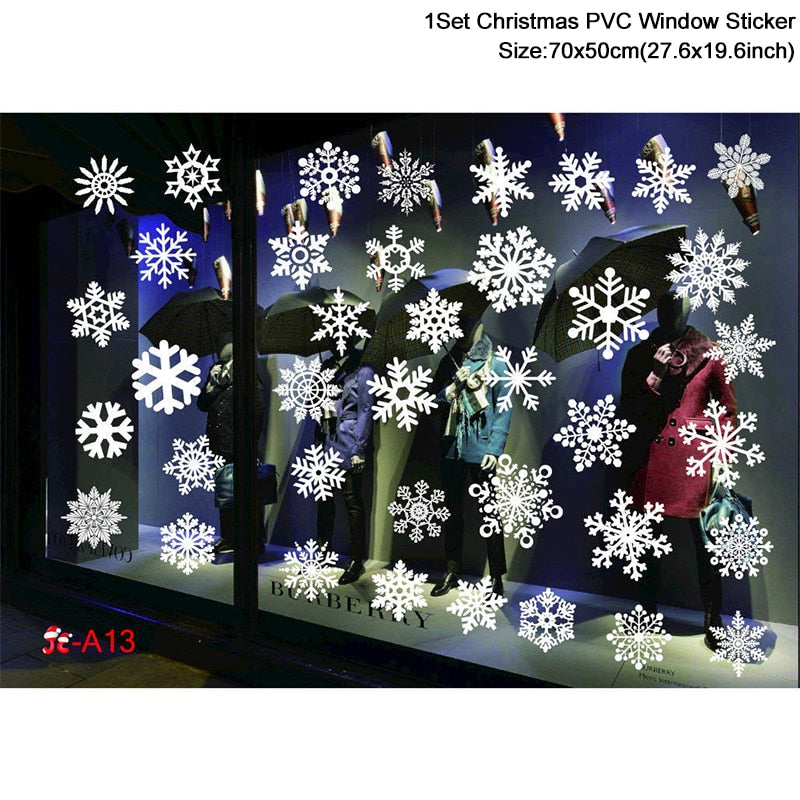 1Set Santa Claus Snowman Elk Window Stickers Snowflake Electrostatic Wall Sticker 2023 Christmas Decoration For Home New Year acacuss