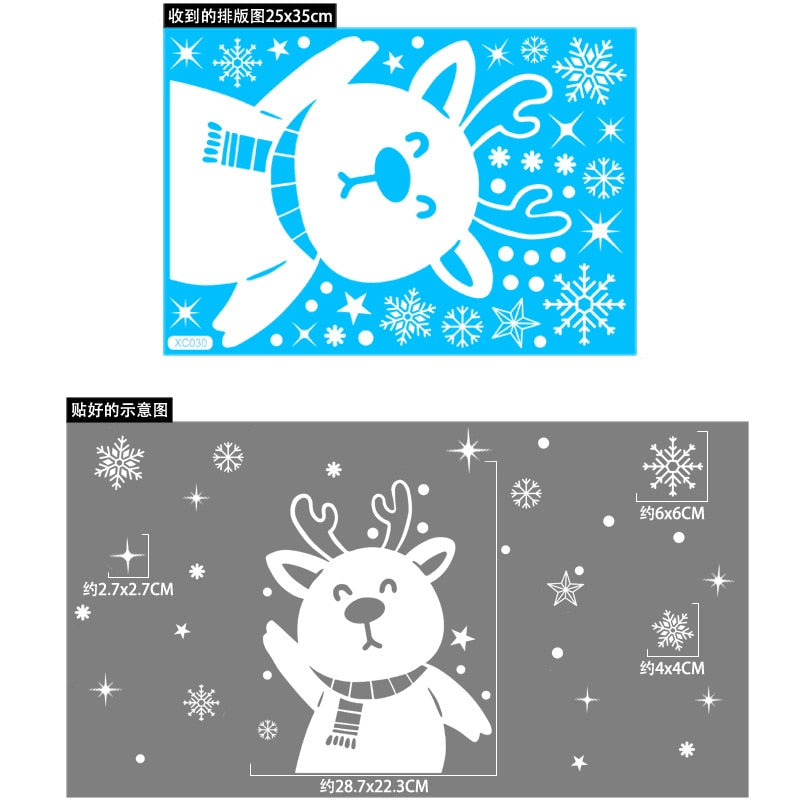 1Set Santa Claus Snowman Elk Window Stickers Snowflake Electrostatic Wall Sticker 2023 Christmas Decoration For Home New Year acacuss