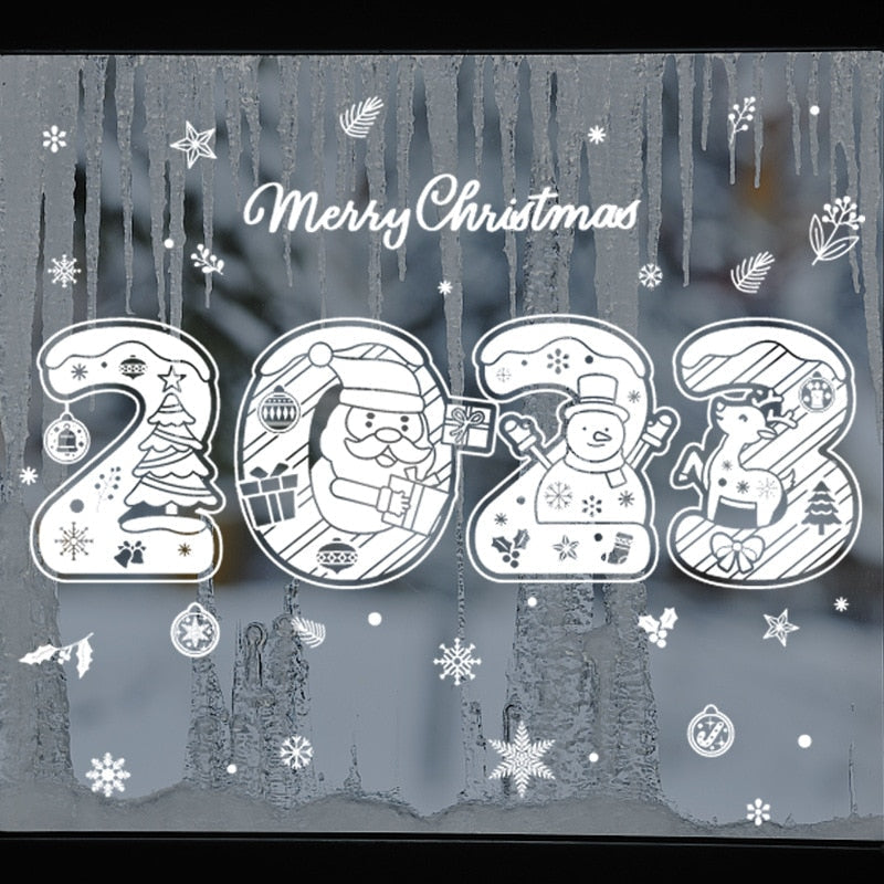 1Set Santa Claus Snowman Elk Window Stickers Snowflake Electrostatic Wall Sticker 2023 Christmas Decoration For Home New Year acacuss