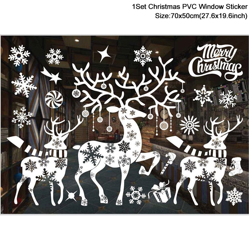1Set Santa Claus Snowman Elk Window Stickers Snowflake Electrostatic Wall Sticker 2023 Christmas Decoration For Home New Year acacuss