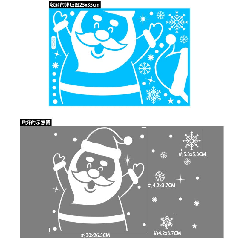 1Set Santa Claus Snowman Elk Window Stickers Snowflake Electrostatic Wall Sticker 2023 Christmas Decoration For Home New Year acacuss