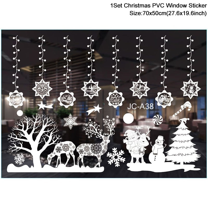 1Set Santa Claus Snowman Elk Window Stickers Snowflake Electrostatic Wall Sticker 2023 Christmas Decoration For Home New Year acacuss
