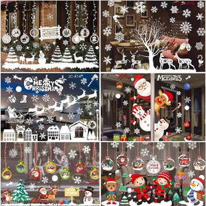 1Set Santa Claus Snowman Elk Window Stickers Snowflake Electrostatic Wall Sticker 2023 Christmas Decoration For Home New Year acacuss