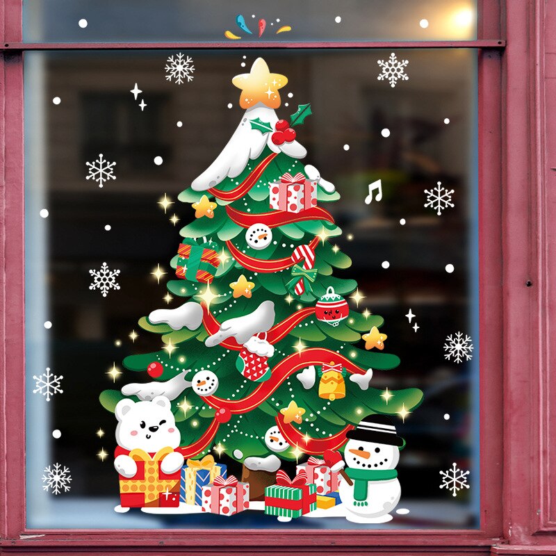 1Set Santa Claus Snowman Elk Window Stickers Snowflake Electrostatic Wall Sticker 2023 Christmas Decoration For Home New Year acacuss