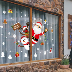 1Set Santa Claus Snowman Elk Window Stickers Snowflake Electrostatic Wall Sticker 2023 Christmas Decoration For Home New Year acacuss