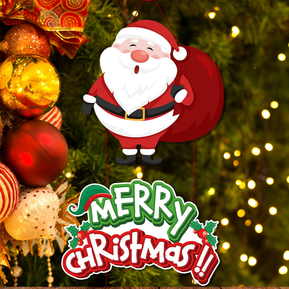 1pair Merry Christmas Door Hanging Banner Santa Claus Snowman Couplet Navidad 2023 Christmas Party Home Decoration 2024 Noel acacuss