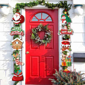 1pair Merry Christmas Door Hanging Banner Santa Claus Snowman Couplet Navidad 2023 Christmas Party Home Decoration 2024 Noel acacuss