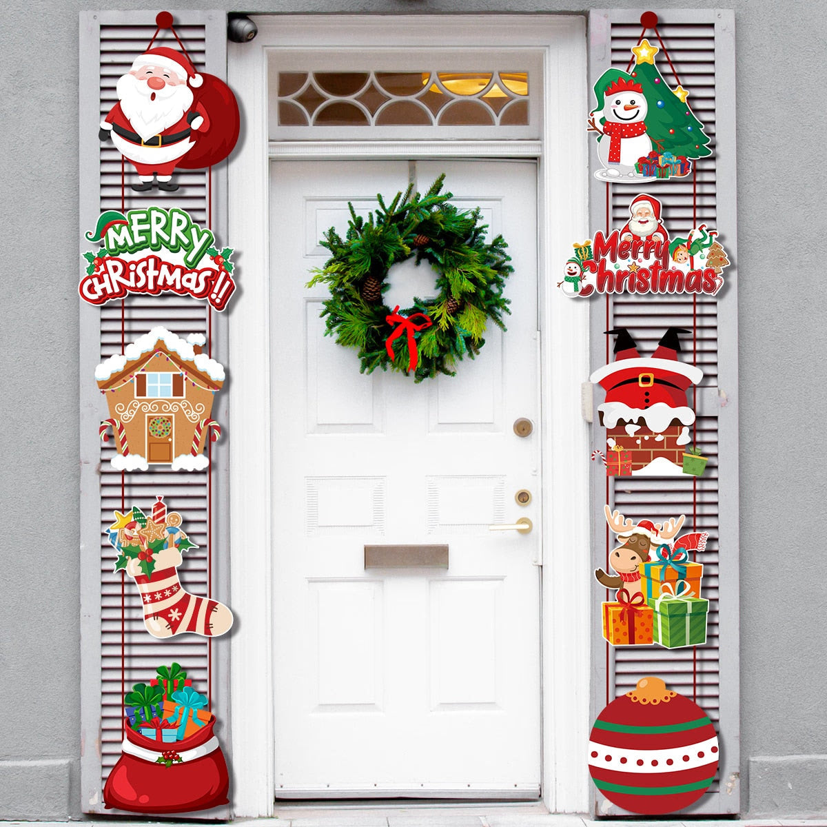 1pair Merry Christmas Door Hanging Banner Santa Claus Snowman Couplet Navidad 2023 Christmas Party Home Decoration 2024 Noel acacuss