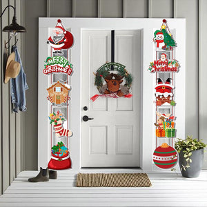 1pair Merry Christmas Door Hanging Banner Santa Claus Snowman Couplet Navidad 2023 Christmas Party Home Decoration 2024 Noel acacuss