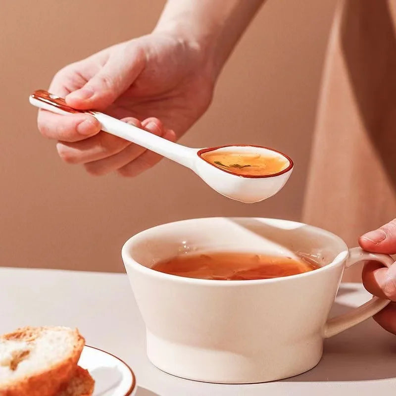 1pc Ceramic Spoon Rice Spoon Cartoon Cute Soup Spoon Household Tableware Long Handle Spoon acacuss