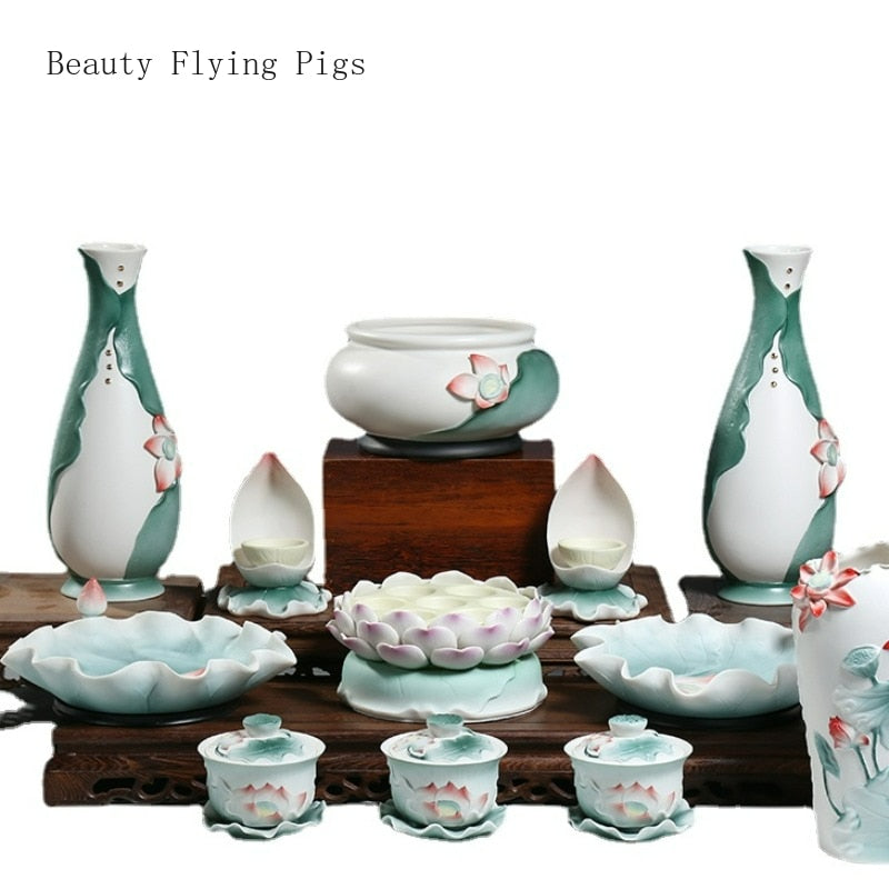 1pc Ceramic household Buddhist tools set for worshipping Buddha statues, Guanyin statues, household items Fruit tray, holy water acacuss