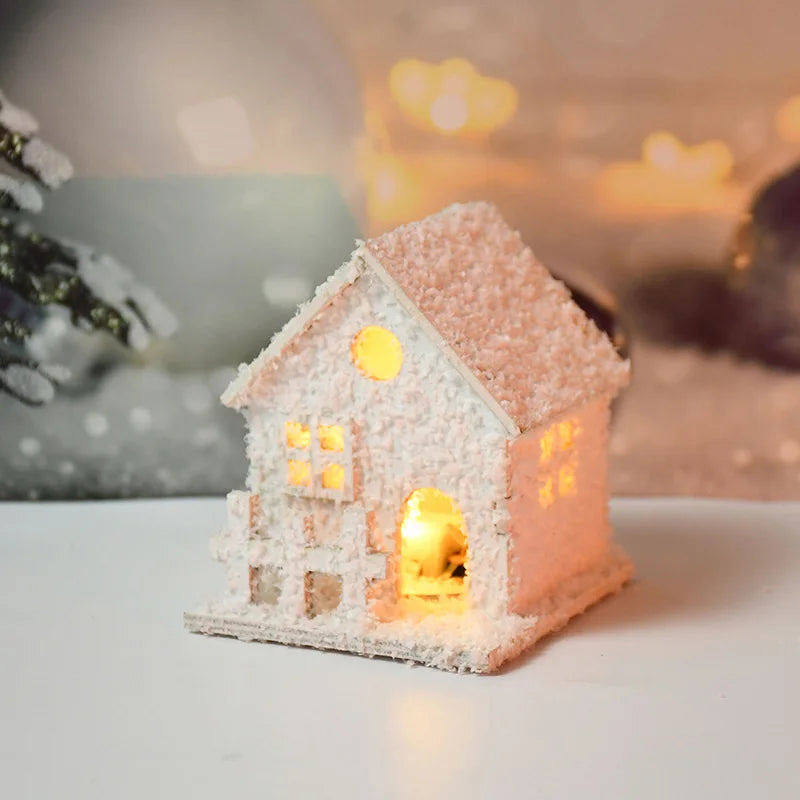 1pc Christmas Ornaments LED Lights Wooden House Luminous Cabin With Snow Christmas Decorations For Home New Year 2023 Xmas Gifts acacuss