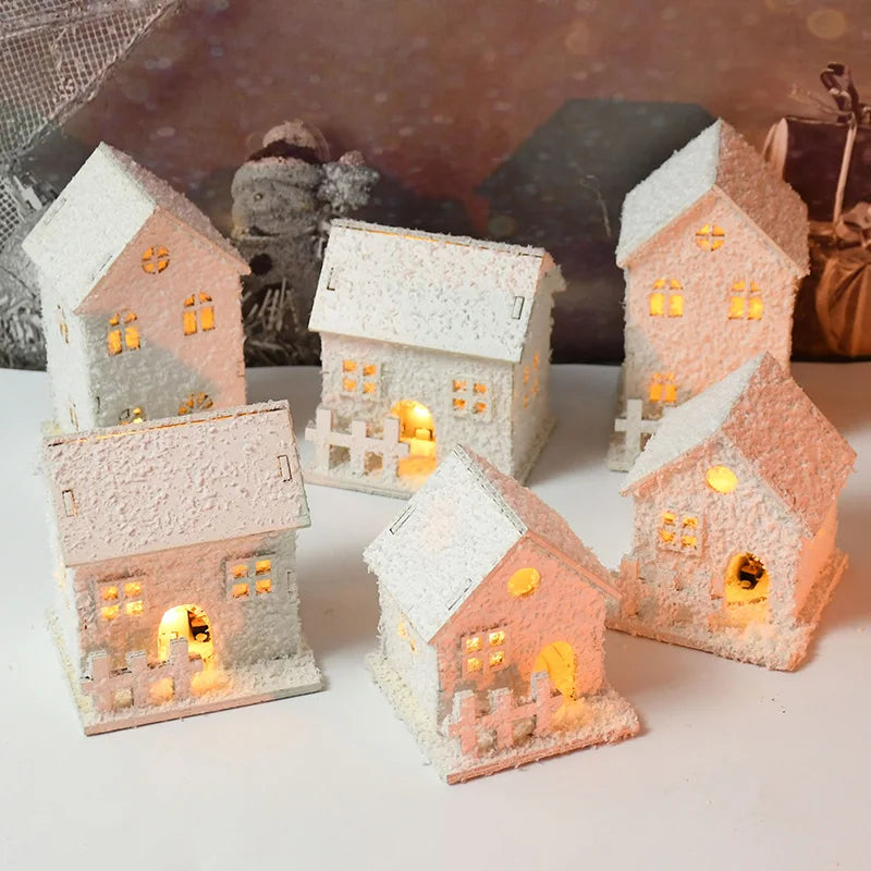 1pc Christmas Ornaments LED Lights Wooden House Luminous Cabin With Snow Christmas Decorations For Home New Year 2023 Xmas Gifts acacuss