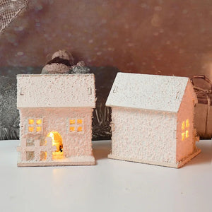 1pc Christmas Ornaments LED Lights Wooden House Luminous Cabin With Snow Christmas Decorations For Home New Year 2023 Xmas Gifts acacuss