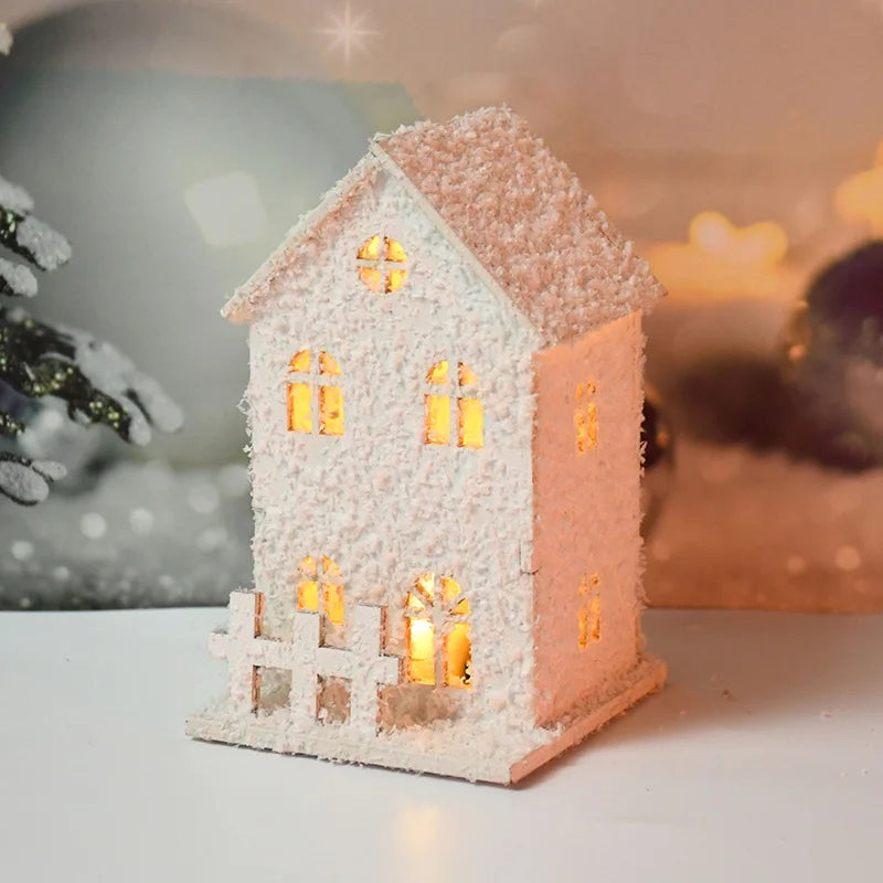 1pc Christmas Ornaments LED Lights Wooden House Luminous Cabin With Snow Christmas Decorations For Home New Year 2023 Xmas Gifts acacuss