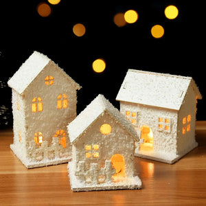 1pc Christmas Ornaments LED Lights Wooden House Luminous Cabin With Snow Christmas Decorations For Home New Year 2023 Xmas Gifts acacuss