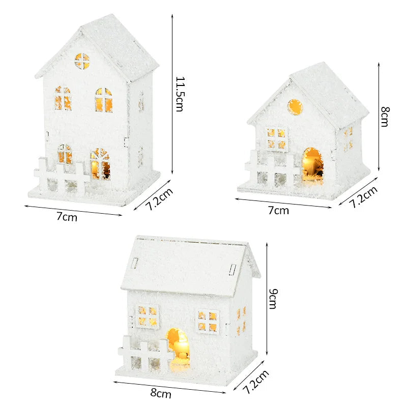 1pc Christmas Ornaments LED Lights Wooden House Luminous Cabin With Snow Christmas Decorations For Home New Year 2023 Xmas Gifts acacuss