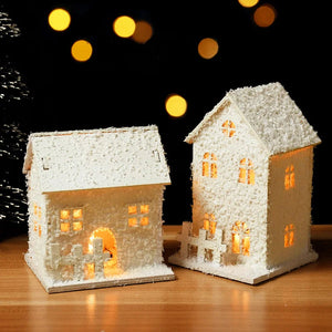 1pc Christmas Ornaments LED Lights Wooden House Luminous Cabin With Snow Christmas Decorations For Home New Year 2023 Xmas Gifts acacuss