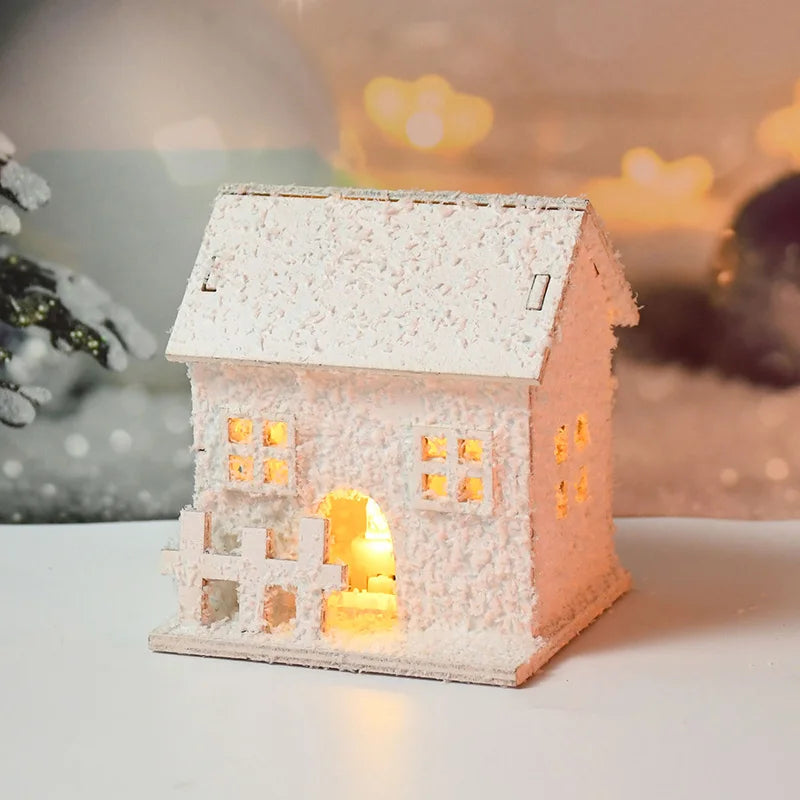 1pc Christmas Ornaments LED Lights Wooden House Luminous Cabin With Snow Christmas Decorations For Home New Year 2023 Xmas Gifts acacuss