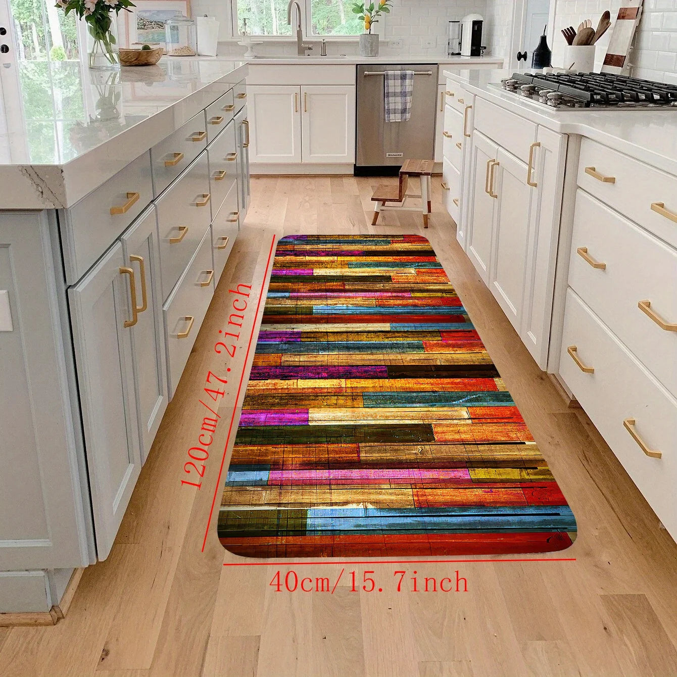 1pc, Colorful Geometric Printed Floor Mat, Home Kitchen Non-slip Oil-proof Floor Mat, Kitchen Indoor Floor Runner Rug acacuss