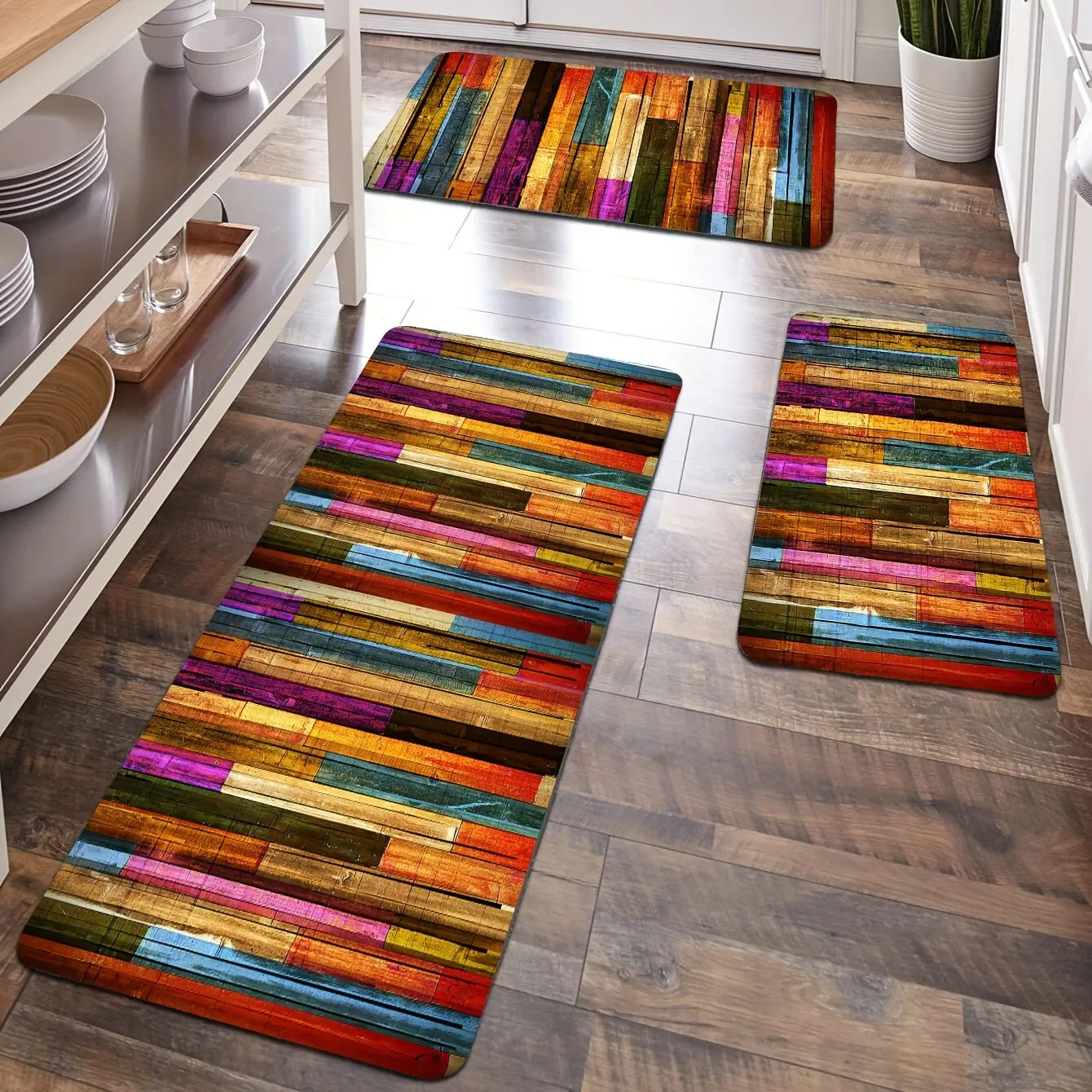1pc, Colorful Geometric Printed Floor Mat, Home Kitchen Non-slip Oil-proof Floor Mat, Kitchen Indoor Floor Runner Rug acacuss