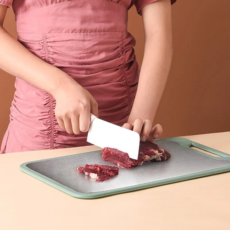 1pc Cutting Board Two Sides Of Stainless Steel and Plastic Dual-purpose Multifunctional Cut Vegetables and Meat Chopping Board acacuss