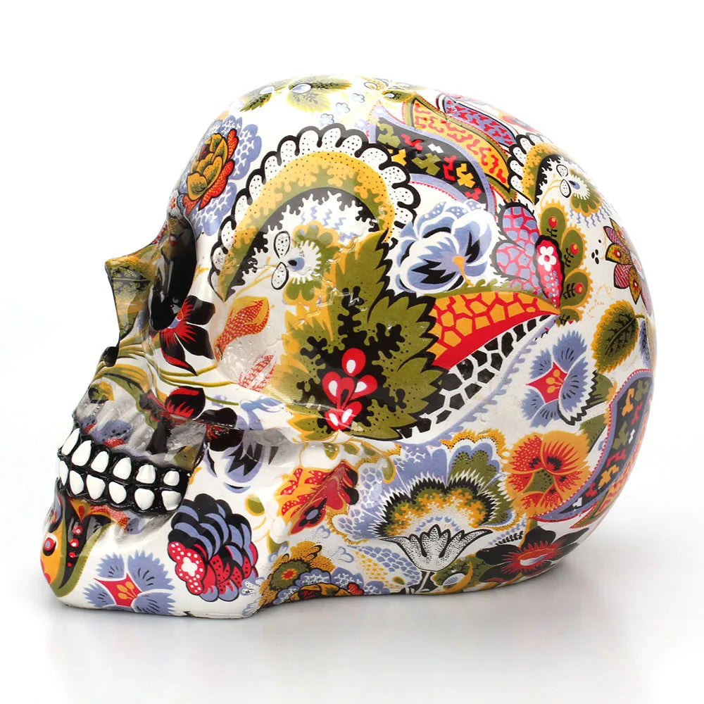 1pc, Horror Skull Decoration Resin Color Flower Painting Halloween Skull Home Bar Table Desktop Decoration Craft Gift acacuss
