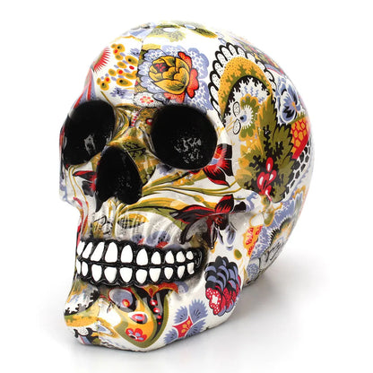 1pc, Horror Skull Decoration Resin Color Flower Painting Halloween Skull Home Bar Table Desktop Decoration Craft Gift acacuss