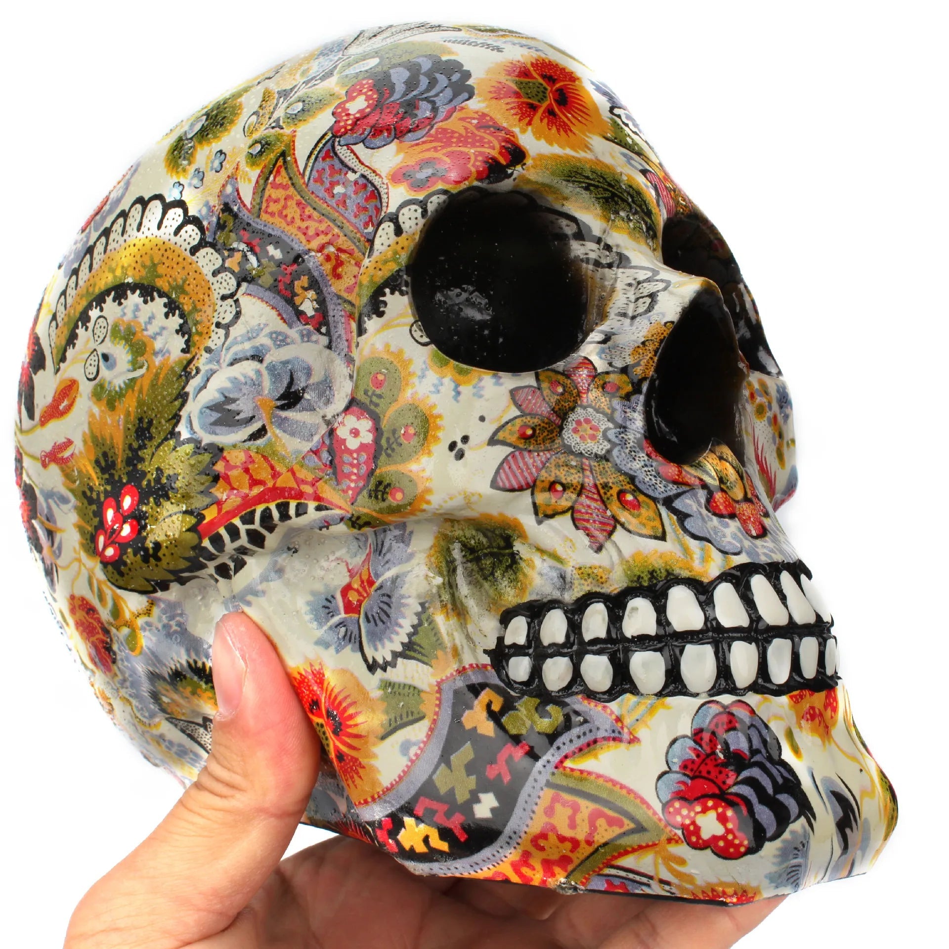 1pc, Horror Skull Decoration Resin Color Flower Painting Halloween Skull Home Bar Table Desktop Decoration Craft Gift acacuss