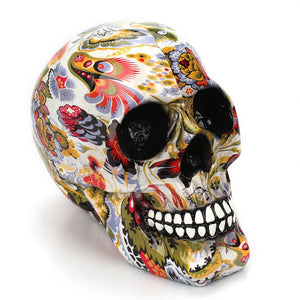 1pc, Horror Skull Decoration Resin Color Flower Painting Halloween Skull Home Bar Table Desktop Decoration Craft Gift acacuss