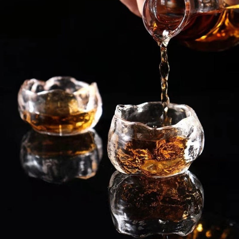 1pc Japanese Style Glass Cup Tasting Transparent/Frozen Tea Cups White Wine Cup Kongfu Master Teacup Tea Cup And Tea Mat 2 Style acacuss